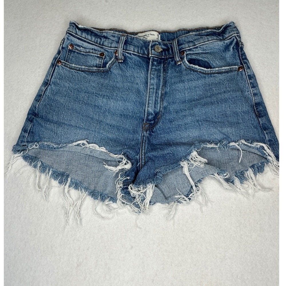 Abercrombie & Fitch Curve Love The Mom Short High Rise Denim Blue 29 8 Distressd - Picture 2 of 8